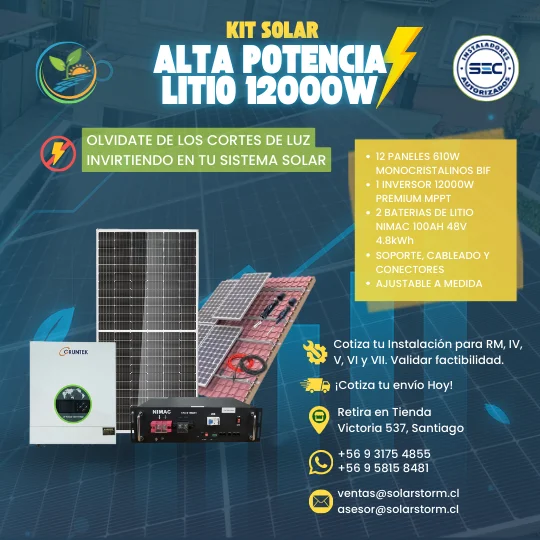 kit solar con baterías de litio 12000w