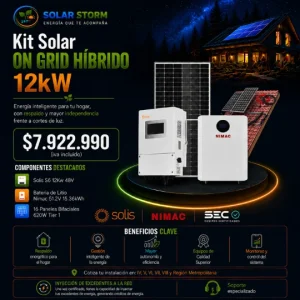 kit solar 12kw on grid híbrido con baterías de litio